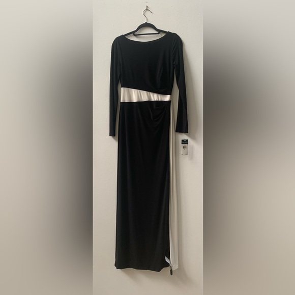 SZ 6  Ralph Lauren Black/White Long Sleeve Maxi Dress - Picture 7 of 8